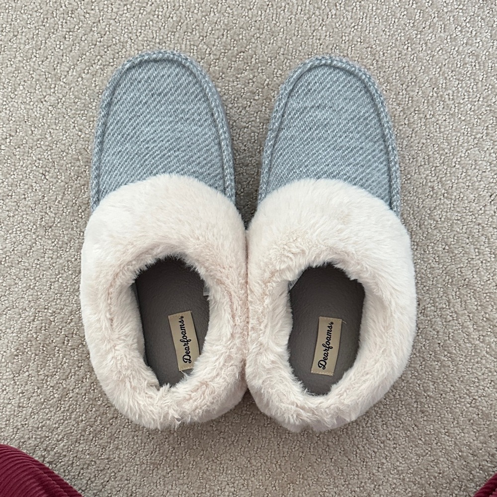 Dearfoams Light Blue and Cream Slippers